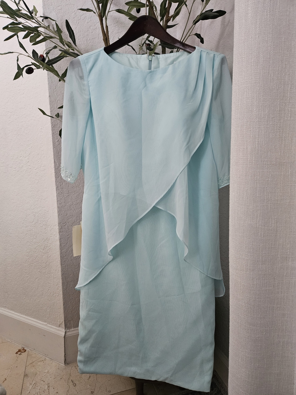 Women's Midi Layered Chiffon Dress in Light Blue